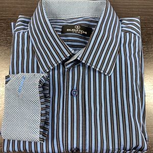 Bugatchi Uomo xl blue stripes flip cuff button up